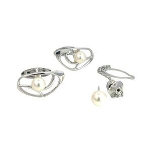 Mikimoto Estate Akoya Pearl Cufflinks + Tie Pin Set Sterling Silver 6.75 mm M378